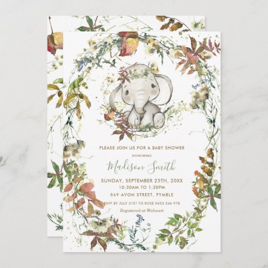 Rustic Autumn Elephant Genderneutraal Baby shower Kaart (Voorkant / Achterkant)