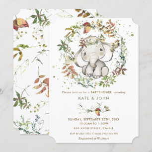 Rustic Autumn Elephant Geslacht Neutraal Baby show Kaart