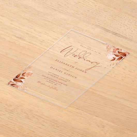 Rustic Autumn Fall Floral Script Wedding Acryl Uitnodigingen (Laagn)