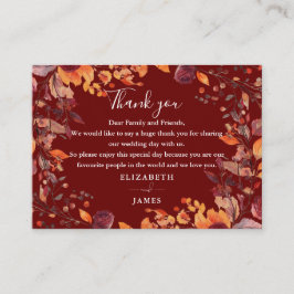 Rustic Autumn Fall Floral Wedding Thank You Plaatskaartje