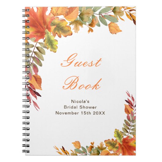 Rustic Autumn Fall Leaves Bridal Shower Guest Book Notitieboek (Voorkant)