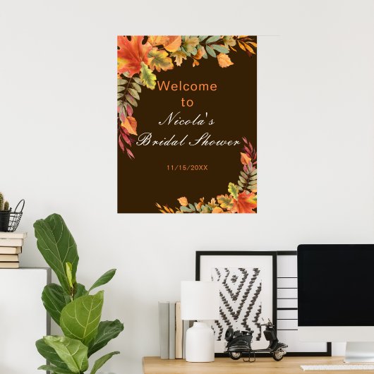 Rustic Autumn Fall Leaves Bridal Shower Welcome Poster (Thuiskantoor)