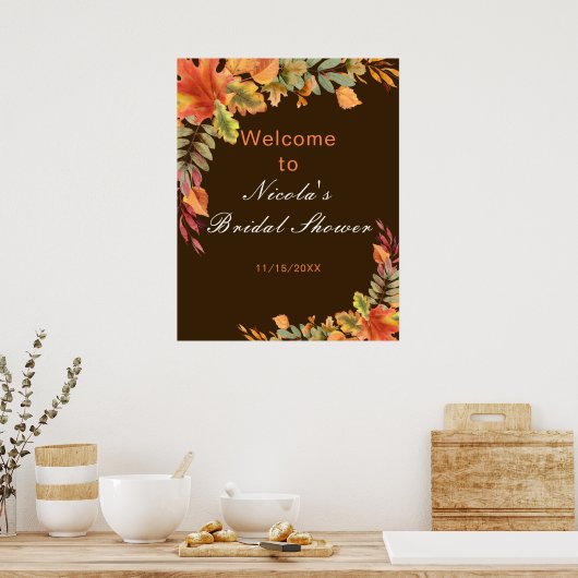 Rustic Autumn Fall Leaves Bridal Shower Welcome Poster (Keuken)