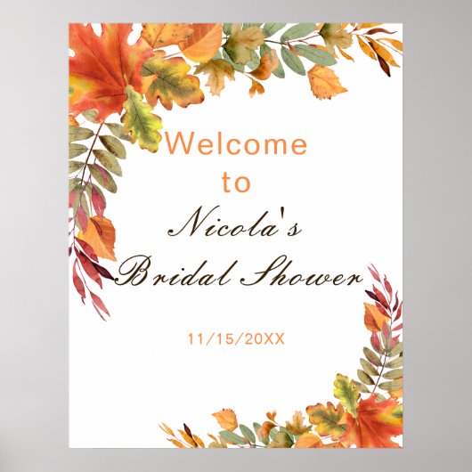 Rustic Autumn Fall Leaves Bridal Shower Welcome Poster (Voorkant)