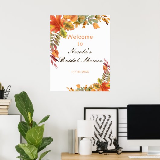 Rustic Autumn Fall Leaves Bridal Shower Welcome Poster (Thuiskantoor)