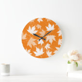 Rustic Autumn Fall Leaves Pattern Grote Klok (Huis)