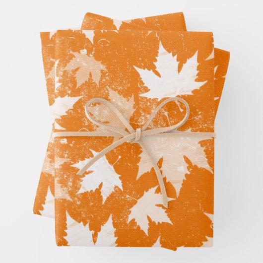 Rustic Autumn Fall Leaves Pattern Inpakpapier Vel (In situ)