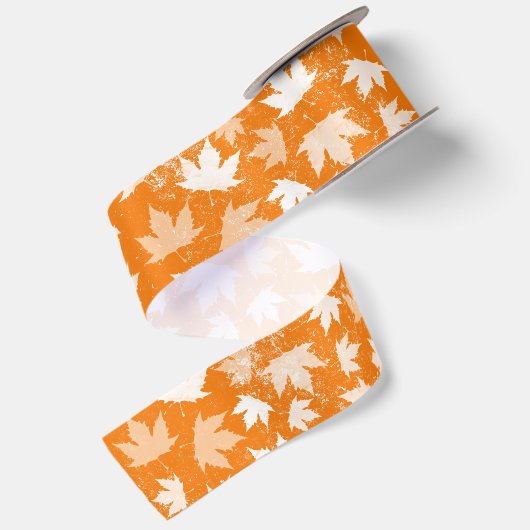 Rustic Autumn Fall Leaves Pattern Satijnen Lint (Achterkant)