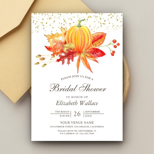 Rustic Autumn Fall Leaves Pumpkin Vrijgezellenfees Kaart