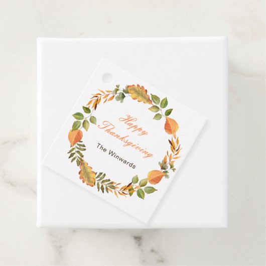 Rustic Autumn Fall Leaves Square Thanksgiving  Bedankjes Labels (In situ)