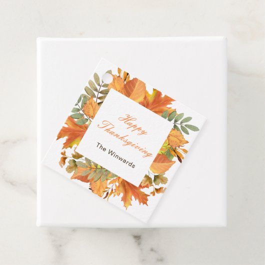 Rustic Autumn Fall Leaves Square Thanksgiving  Bedankjes Labels (In situ)
