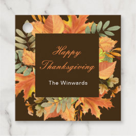 Rustic Autumn Fall Leaves Square Thanksgiving  Bedankjes Labels