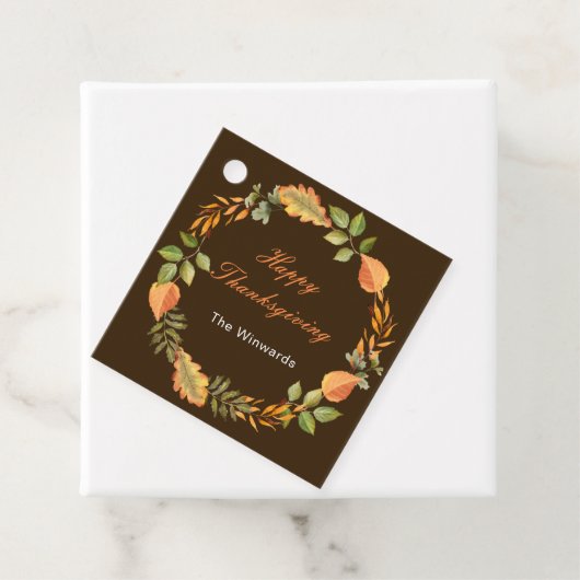 Rustic Autumn Fall Leaves Square Thanksgiving  Bedankjes Labels (In situ)