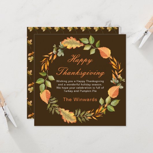 Rustic Autumn Fall Leaves Square Thanksgiving Kaart (Voorkant / Achterkant in situ)