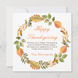 Rustic Autumn Fall Leaves Square Thanksgiving  Kaart