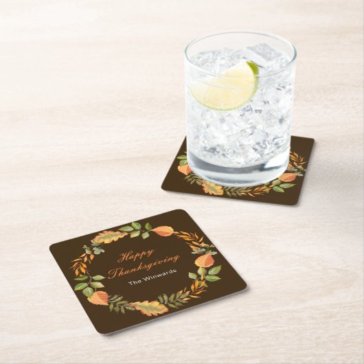 Rustic Autumn Fall Leaves Square Thanksgiving  Kartonnen Onderzetters (Insitu)