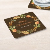Rustic Autumn Fall Leaves Square Thanksgiving Kartonnen Onderzetters (Schuin)