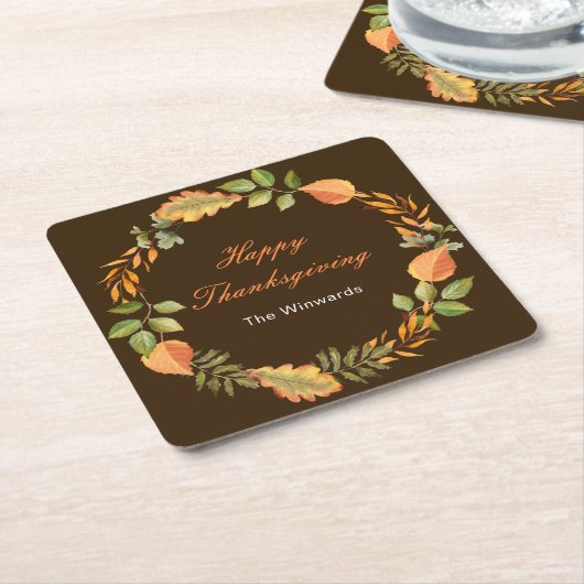 Rustic Autumn Fall Leaves Square Thanksgiving Kartonnen Onderzetters (Schuin)