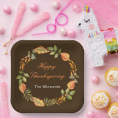 Rustic Autumn Fall Leaves Square Thanksgiving Papieren Bordje (Feest)