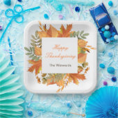 Rustic Autumn Fall Leaves Square Thanksgiving  Papieren Bordje (Feest)