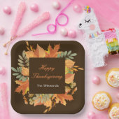 Rustic Autumn Fall Leaves Square Thanksgiving Papieren Bordje (Feest)