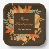 Rustic Autumn Fall Leaves Square Thanksgiving Papieren Bordje (Voorkant)