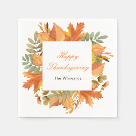 Rustic Autumn Fall Leaves Square Thanksgiving  Servet