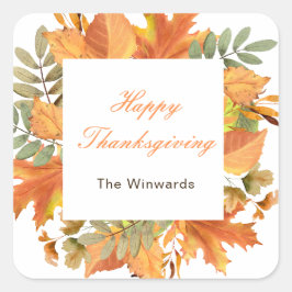 Rustic Autumn Fall Leaves Square Thanksgiving  Vierkante Sticker