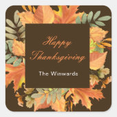 Rustic Autumn Fall Leaves Square Thanksgiving Vierkante Sticker (Voorkant)