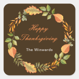 Rustic Autumn Fall Leaves Square Thanksgiving  Vierkante Sticker