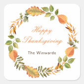 Rustic Autumn Fall Leaves Square Thanksgiving  Vierkante Sticker (Voorkant)