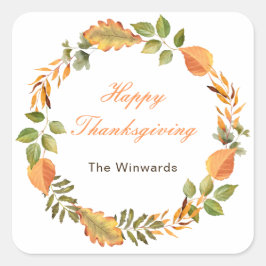 Rustic Autumn Fall Leaves Square Thanksgiving  Vierkante Sticker