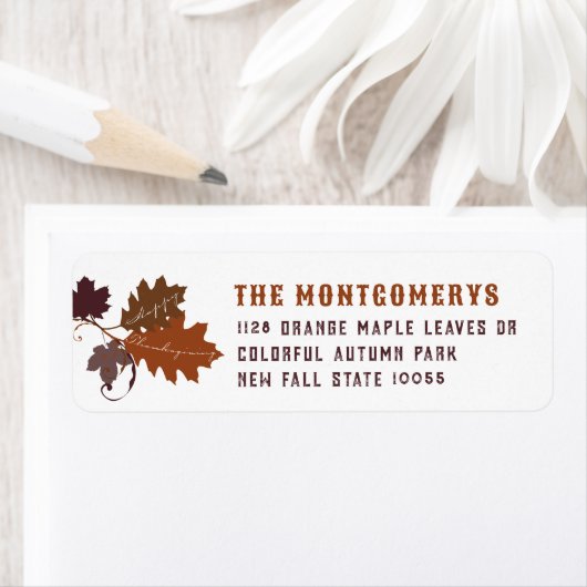 Rustic Autumn Fall Leaves Thanksgiving Address Etiket (Insitu)
