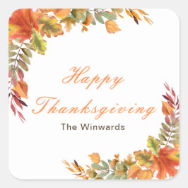 Rustic Autumn Fall Leaves Thanksgiving Party Vierkante Sticker