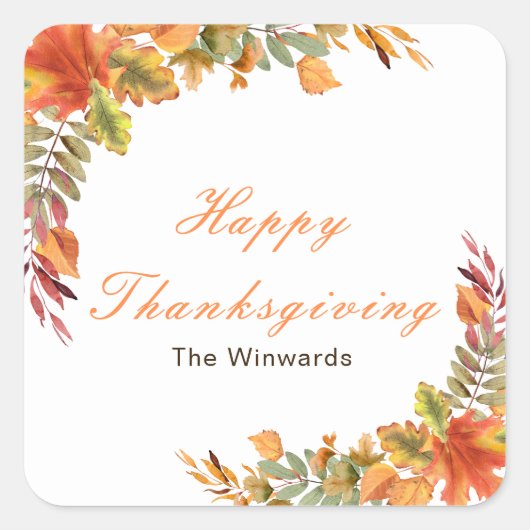 Rustic Autumn Fall Leaves Thanksgiving Party Vierkante Sticker (Voorkant)