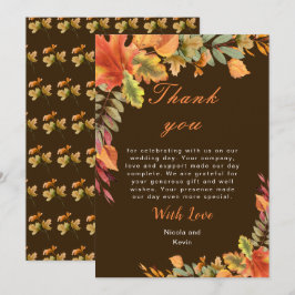 Rustic Autumn Fall Leaves Wedding Bedankkaart