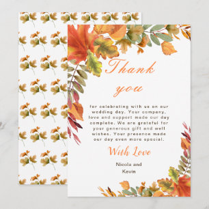 Rustic Autumn Fall Leaves Wedding Bedankkaart