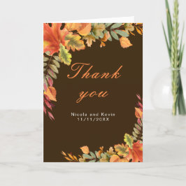 Rustic Autumn Fall Leaves Wedding Bedankkaart