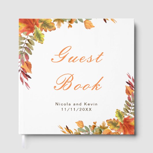 Rustic Autumn Fall Leaves Wedding Gastenboek (Voorkant)