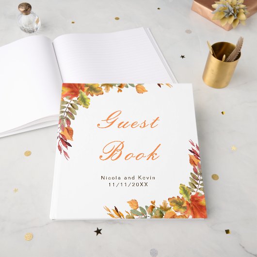 Rustic Autumn Fall Leaves Wedding Gastenboek (Voorkant open)