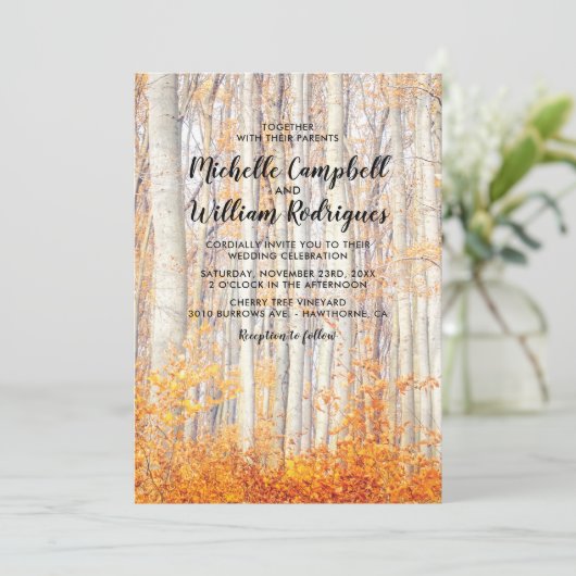 Rustic Autumn Fall Leaves Wedding Invitation Kaart (Staand voorkant)