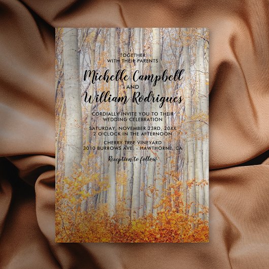 Rustic Autumn Fall Leaves Wedding Invitation Kaart