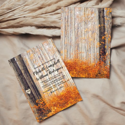 Rustic Autumn Fall Leaves Wedding Kaart