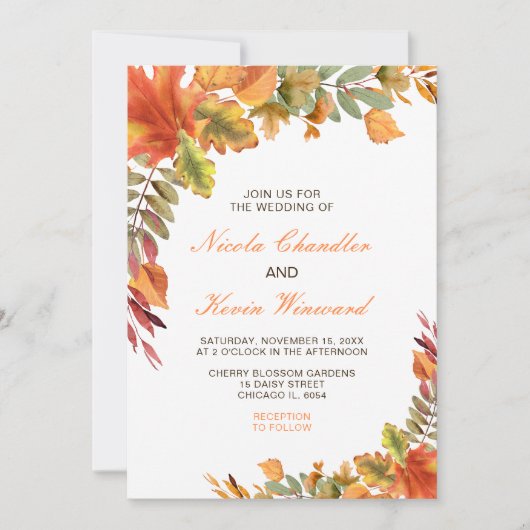 Rustic Autumn Fall Leaves Wedding Kaart (Voorkant)