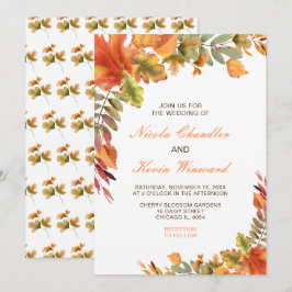 Rustic Autumn Fall Leaves Wedding Kaart