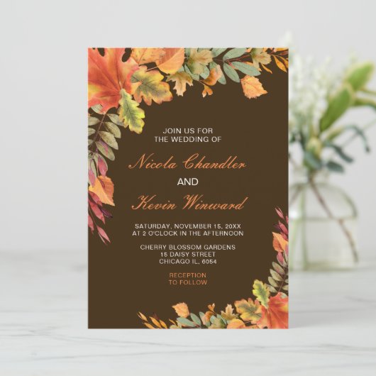 Rustic Autumn Fall Leaves Wedding Kaart (Staand voorkant)