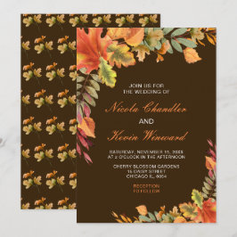 Rustic Autumn Fall Leaves Wedding Kaart