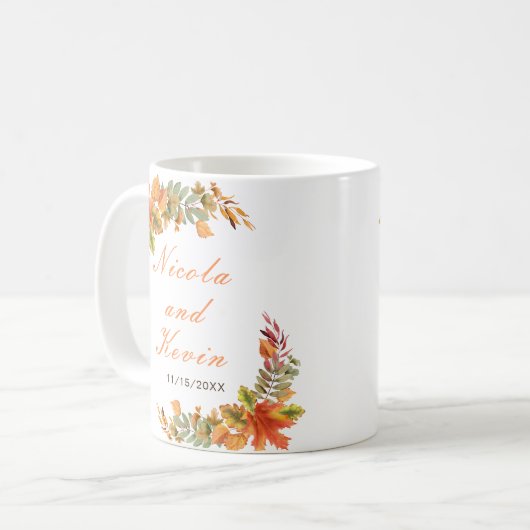 Rustic Autumn Fall Leaves Wedding Koffiemok (Voorkant links)