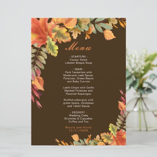Rustic Autumn Fall Leaves Wedding Menu (Staand voorkant)