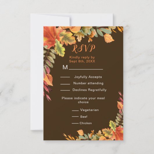 Rustic Autumn Fall Leaves Wedding Reception RSVP Kaartje (Voorkant)